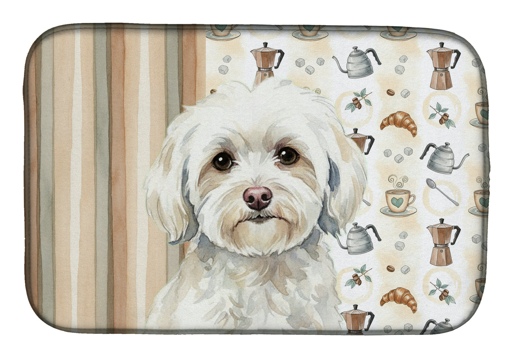 White Havanese Coffee Bar Dish Drying Mat Absorbent Dish Drying Mat Pad for Kitchen Counter Dish Drainer Mat for Countertop, 14 x 21", Multicolor