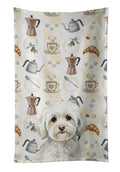 White Havanese Coffee Bar Kitchen Towel Velour Plush Front and Cotton Loop Back Machine Washable