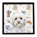 White Havanese Coffee Bar Framed Metal Print Bathroom, Kitchen, Office, Home Decor Wall Art Ready to Hang, Square, 8X8