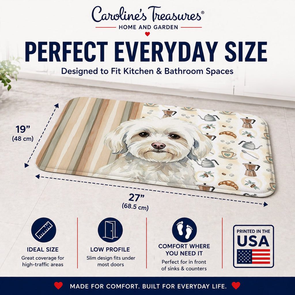 White Havanese Coffee Bar Memory Foam Kitchen Mat Machine Washable Anti-Fatigue Cushion Comfort Bath or Kitchen Rug