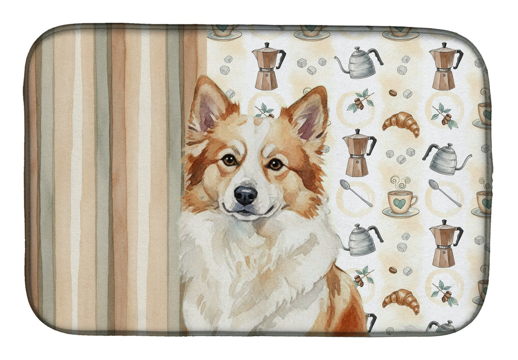 Tan Icelandic Sheepdog Coffee Bar Dish Drying Mat Absorbent Dish Drying Mat Pad for Kitchen Counter Dish Drainer Mat for Countertop, 14 x 21", Multicolor