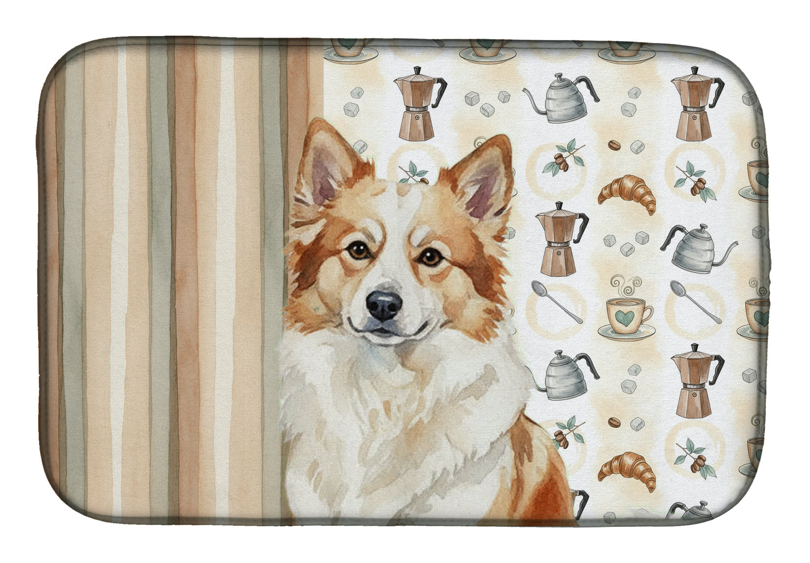Tan Icelandic Sheepdog Coffee Bar Dish Drying Mat Absorbent Dish Drying Mat Pad for Kitchen Counter Dish Drainer Mat for Countertop, 14 x 21", Multicolor