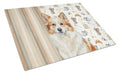 Tan Icelandic Sheepdog Coffee Bar Cutting Board Tempered Glass Kitchen Cutting Surface, Heat Resistant Chopping, Non-Slip Feet, Food Prep & Serving