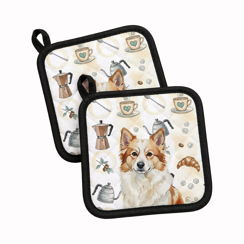 Tan Icelandic Sheepdog Coffee Bar Pot Holder Set of 2 Heat Resistant Quilted Hot Pads 7.5 x 7.5 Inch, Insulated Kitchen Trivets for Cooking & Baking