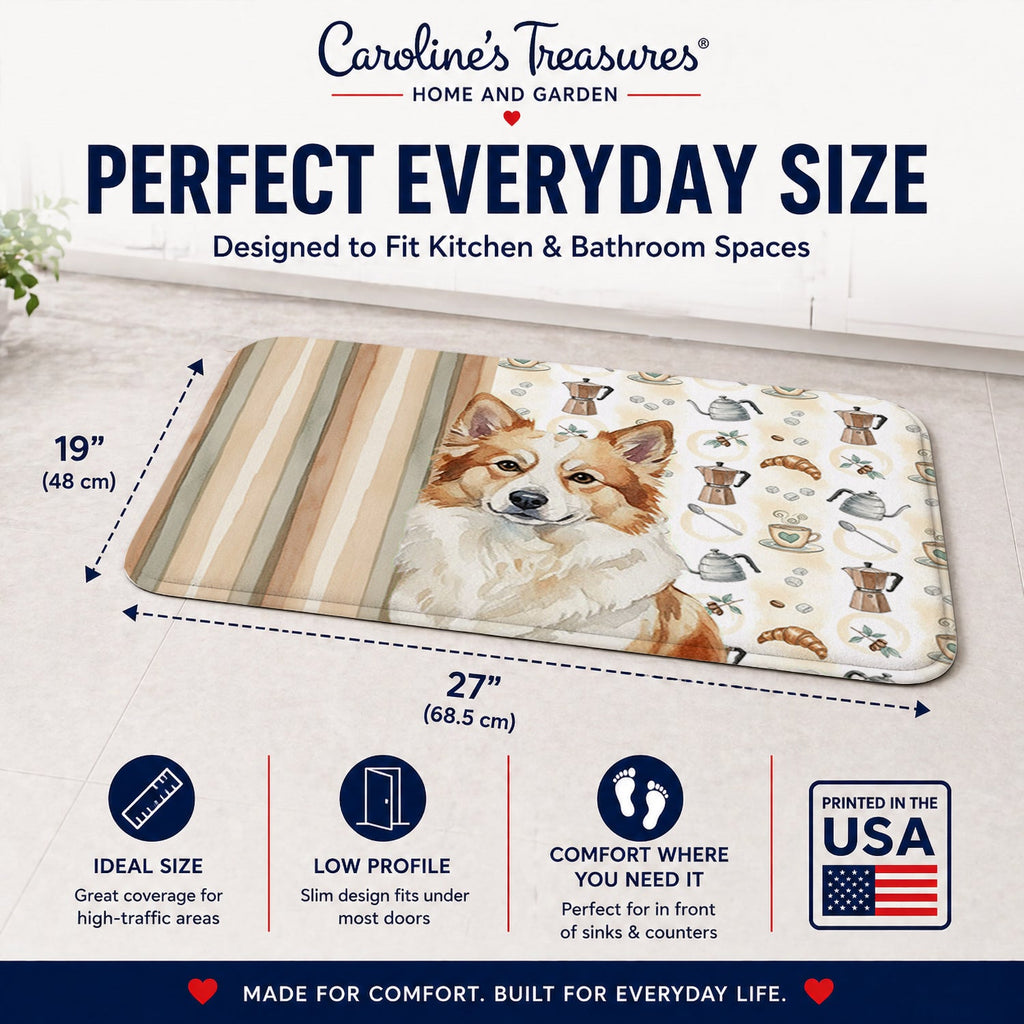 Tan Icelandic Sheepdog Coffee Bar Memory Foam Kitchen Mat Machine Washable Anti-Fatigue Cushion Comfort Bath or Kitchen Rug