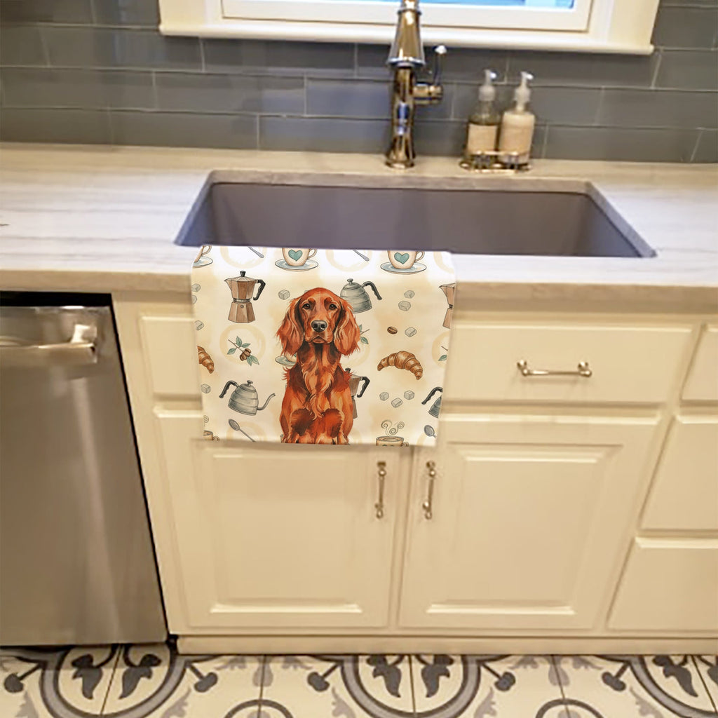 Irish Setter Coffee Bar Kitchen Towel Velour Plush Front and Cotton Loop Back Machine Washable