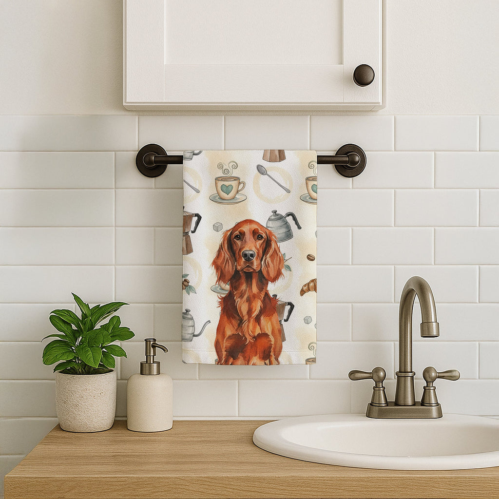 Irish Setter Coffee Bar Kitchen Towel Velour Plush Front and Cotton Loop Back Machine Washable