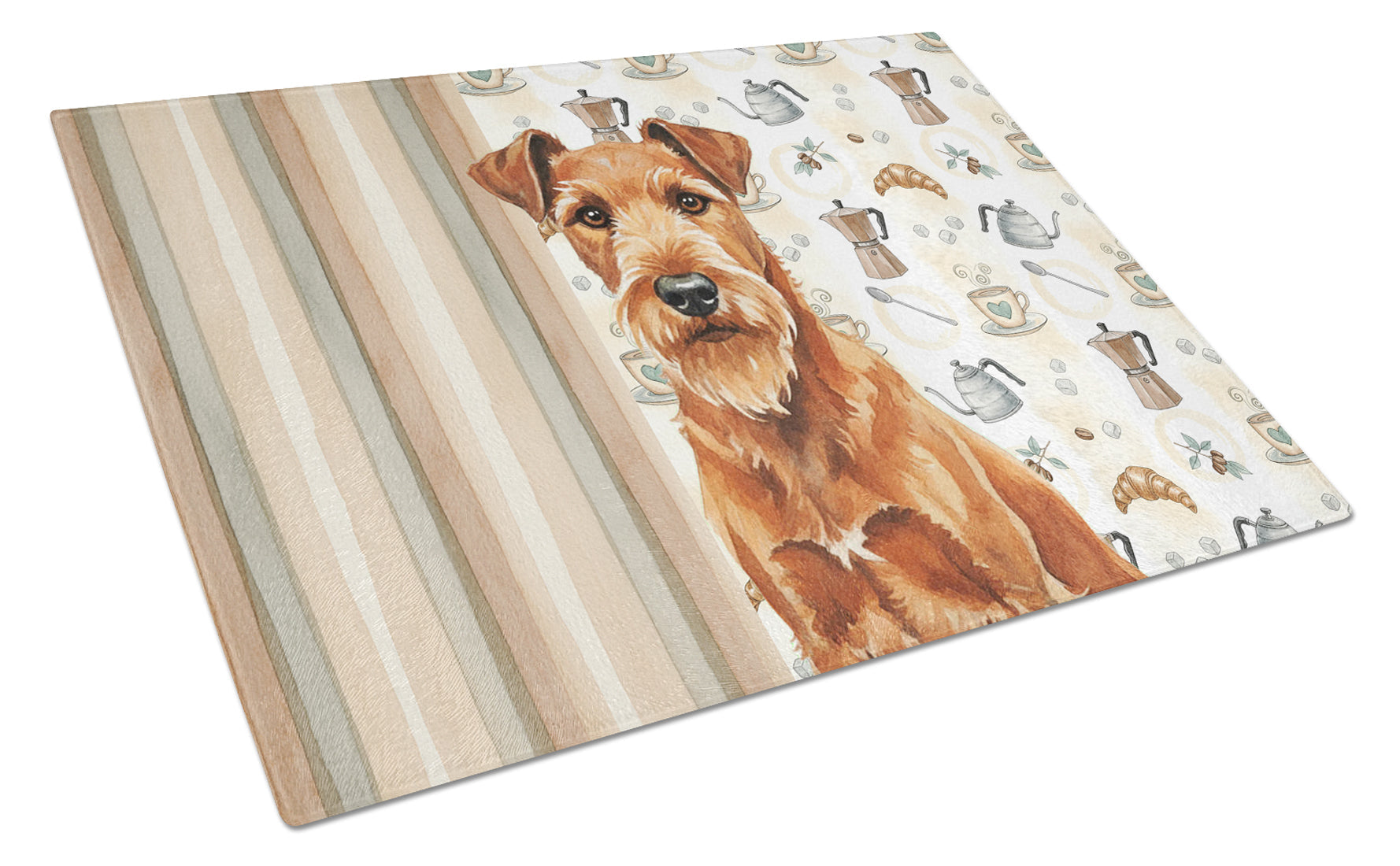 Irish Terrier Coffee Bar Cutting Board Tempered Glass Kitchen Cutting Surface, Heat Resistant Chopping, Non-Slip Feet, Food Prep & Serving