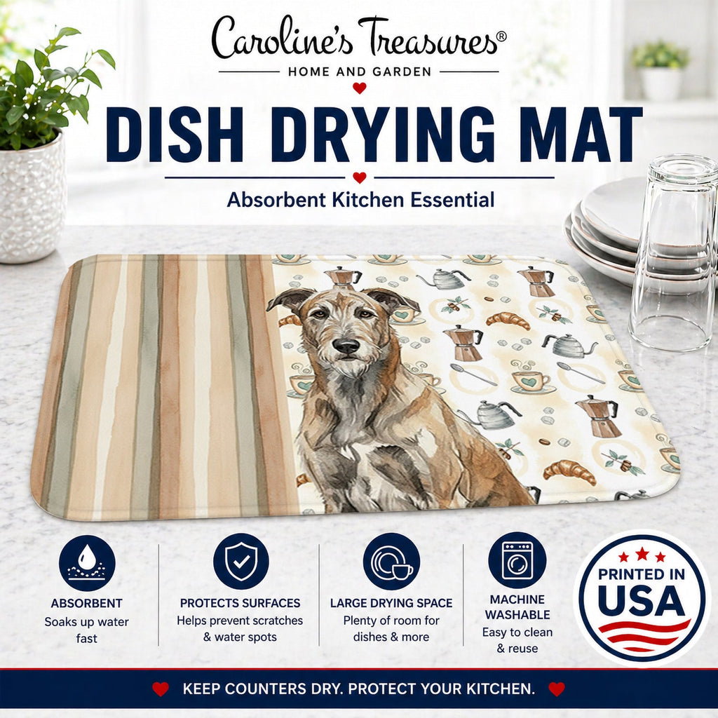 Brindle Irish Wolfhound Coffee Bar Dish Drying Mat Absorbent Dish Drying Mat Pad for Kitchen Counter Dish Drainer Mat for Countertop, 14 x 21", Multicolor