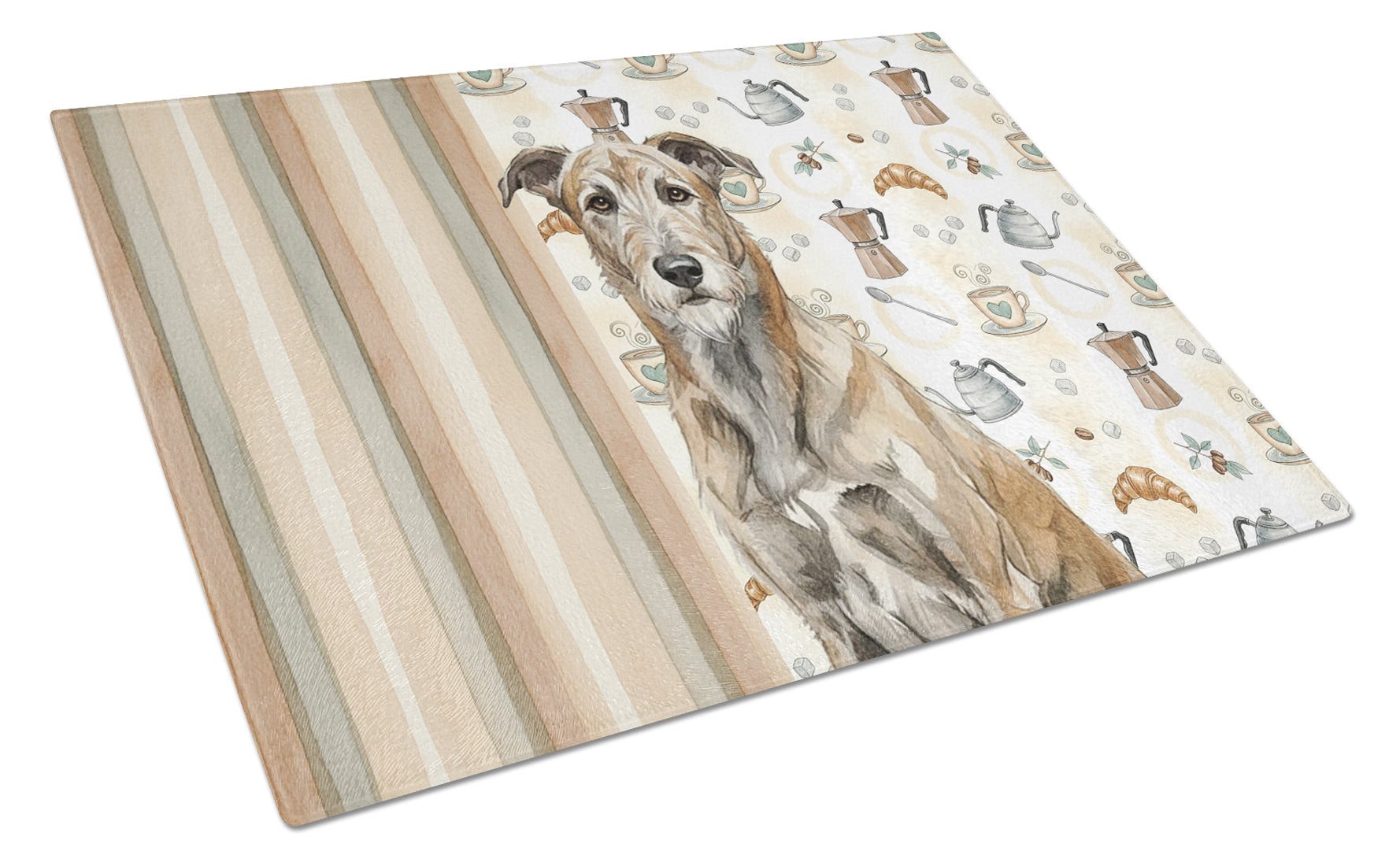 Brindle Irish Wolfhound Coffee Bar Cutting Board Tempered Glass Kitchen Cutting Surface, Heat Resistant Chopping, Non-Slip Feet, Food Prep & Serving