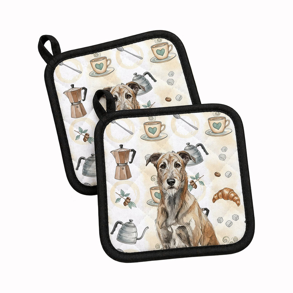 Brindle Irish Wolfhound Coffee Bar Pot Holder Set of 2 Heat Resistant Quilted Hot Pads 7.5 x 7.5 Inch, Insulated Kitchen Trivets for Cooking & Baking