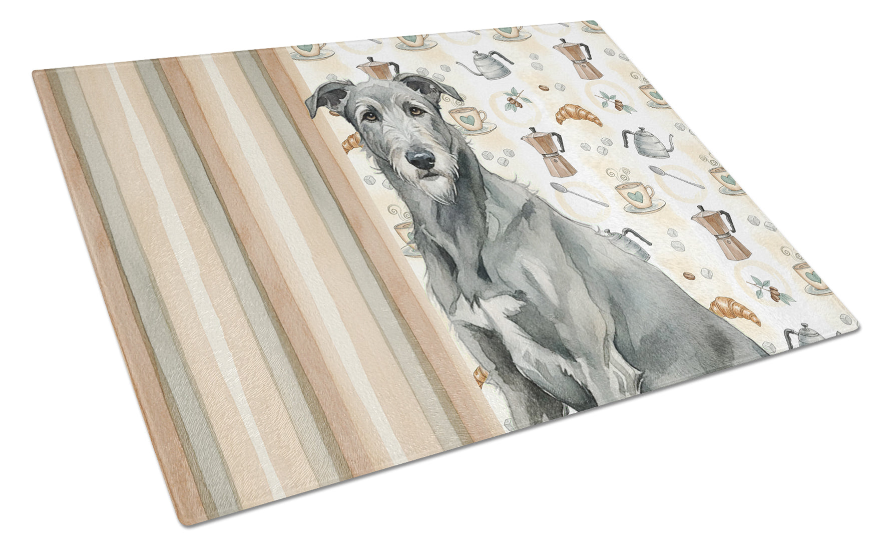 Gray Irish Wolfhound Coffee Bar Cutting Board Tempered Glass Kitchen Cutting Surface, Heat Resistant Chopping, Non-Slip Feet, Food Prep & Serving