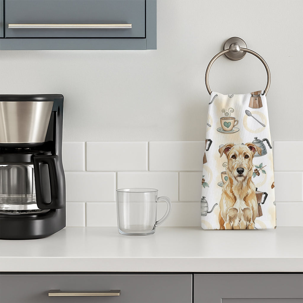 Wheaten Irish Wolfhound Coffee Bar Kitchen Towel Velour Plush Front and Cotton Loop Back Machine Washable