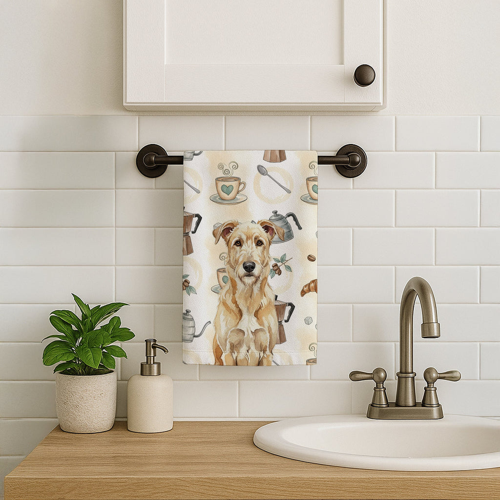 Wheaten Irish Wolfhound Coffee Bar Kitchen Towel Velour Plush Front and Cotton Loop Back Machine Washable