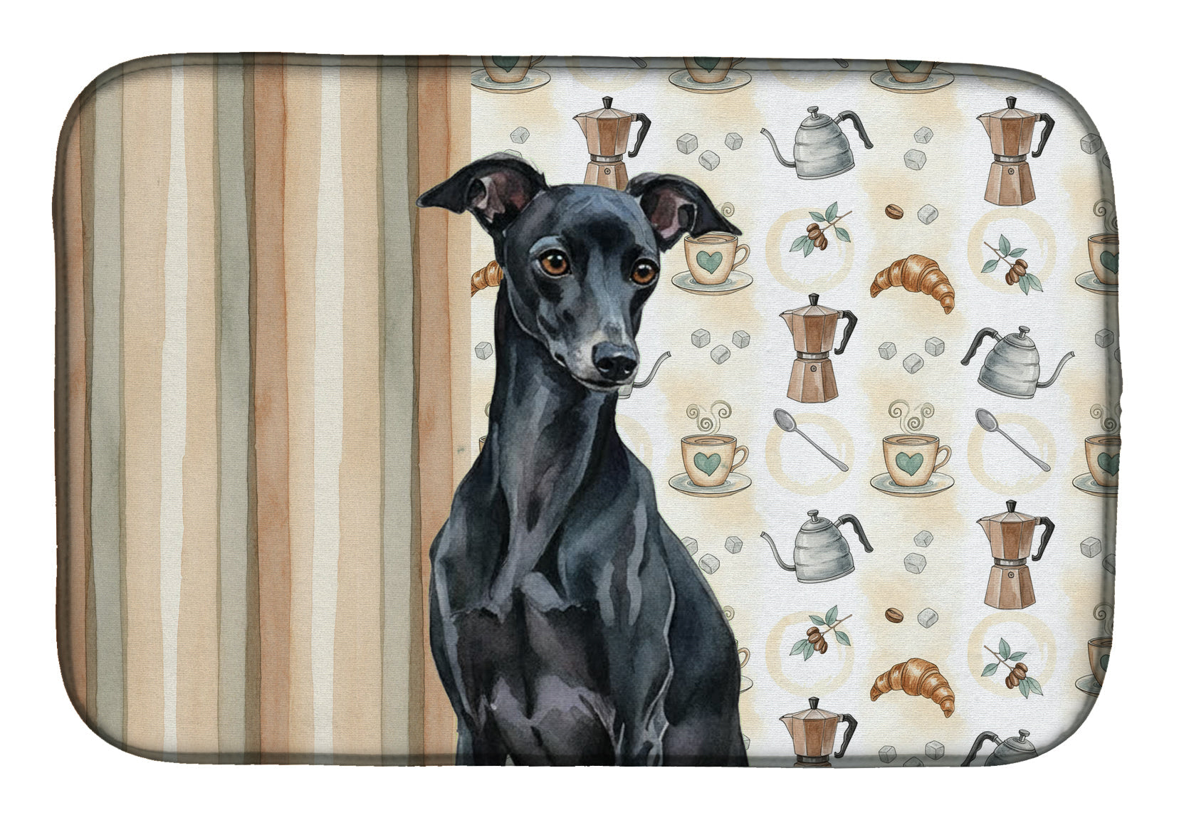 Black Italian Greyhound Coffee Bar Dish Drying Mat Absorbent Dish Drying Mat Pad for Kitchen Counter Dish Drainer Mat for Countertop, 14 x 21", Multicolor