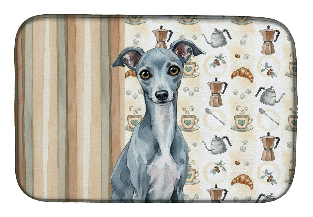Blue Italian Greyhound Coffee Bar Dish Drying Mat Absorbent Dish Drying Mat Pad for Kitchen Counter Dish Drainer Mat for Countertop, 14 x 21", Multicolor