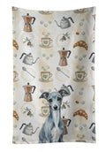 Blue Italian Greyhound Coffee Bar Kitchen Towel Velour Plush Front and Cotton Loop Back Machine Washable