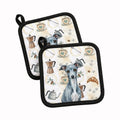 Blue Italian Greyhound Coffee Bar Pot Holder Set of 2 Heat Resistant Quilted Hot Pads 7.5 x 7.5 Inch, Insulated Kitchen Trivets for Cooking & Baking