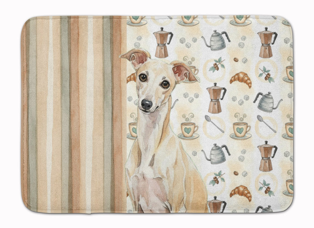 Cream Italian Greyhound Coffee Bar Memory Foam Kitchen Mat Machine Washable Anti-Fatigue Cushion Comfort Bath or Kitchen Rug