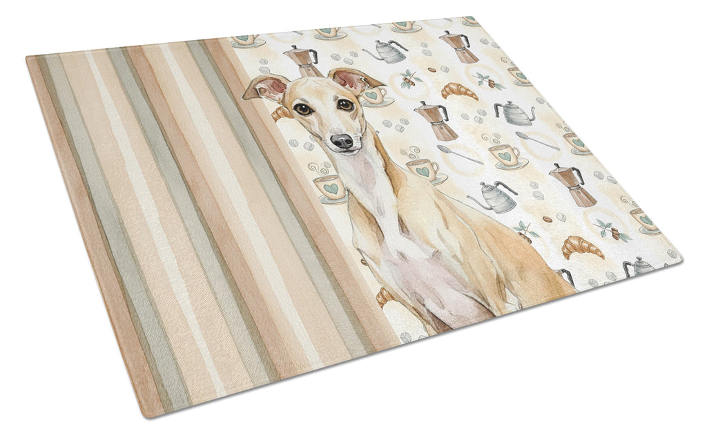 Fawn Italian Greyhound Coffee Bar Cutting Board Tempered Glass Kitchen Cutting Surface, Heat Resistant Chopping, Non-Slip Feet, Food Prep & Serving