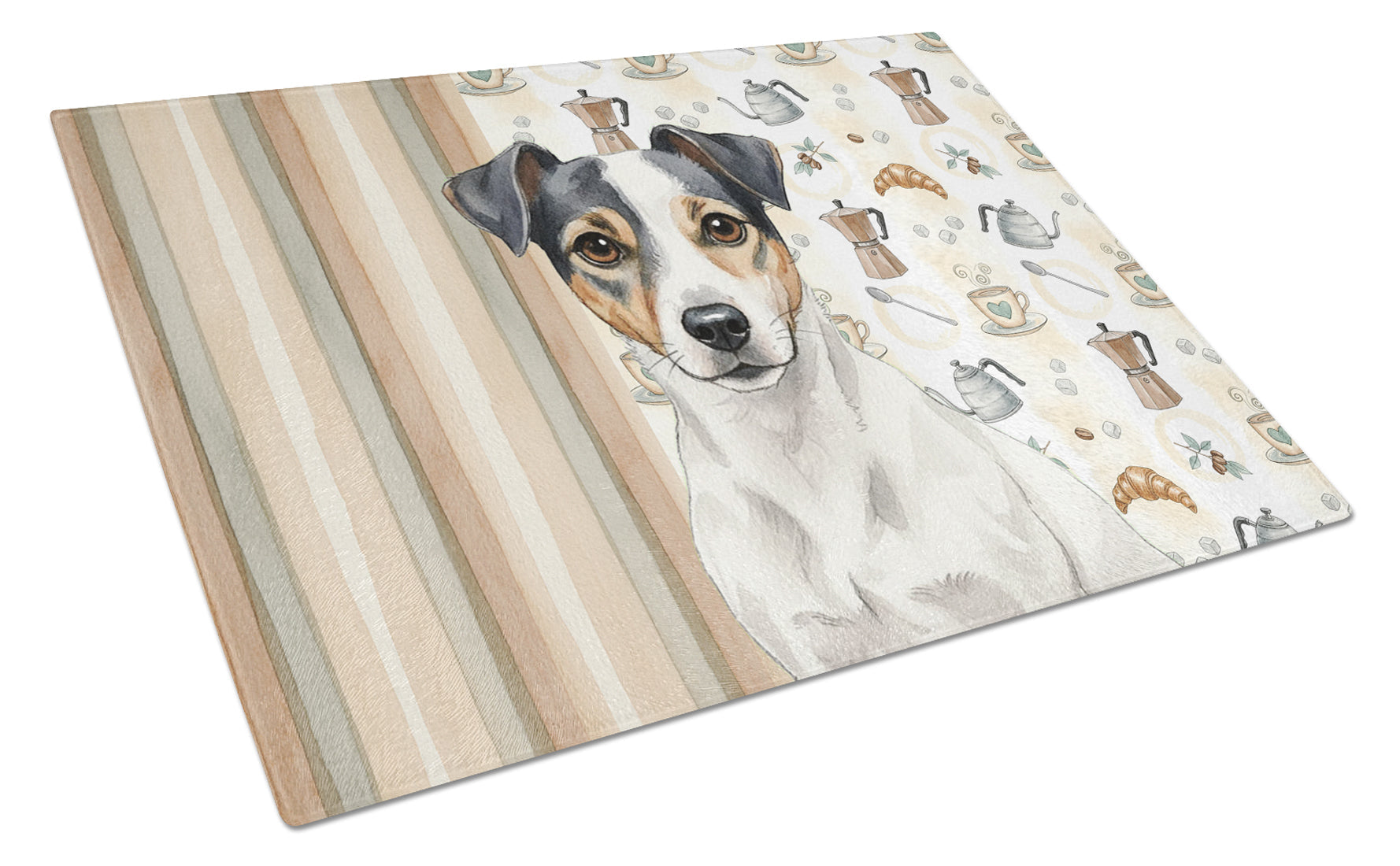 White and Black Jack Russell Terrier Coffee Bar Cutting Board Tempered Glass Kitchen Cutting Surface, Heat Resistant Chopping, Non-Slip Feet, Food Prep & Serving