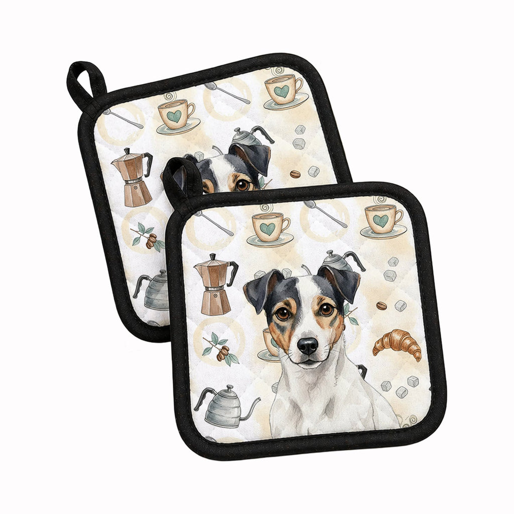 White and Black Jack Russell Terrier Coffee Bar Pot Holder Set of 2 Heat Resistant Quilted Hot Pads 7.5 x 7.5 Inch, Insulated Kitchen Trivets for Cooking & Baking