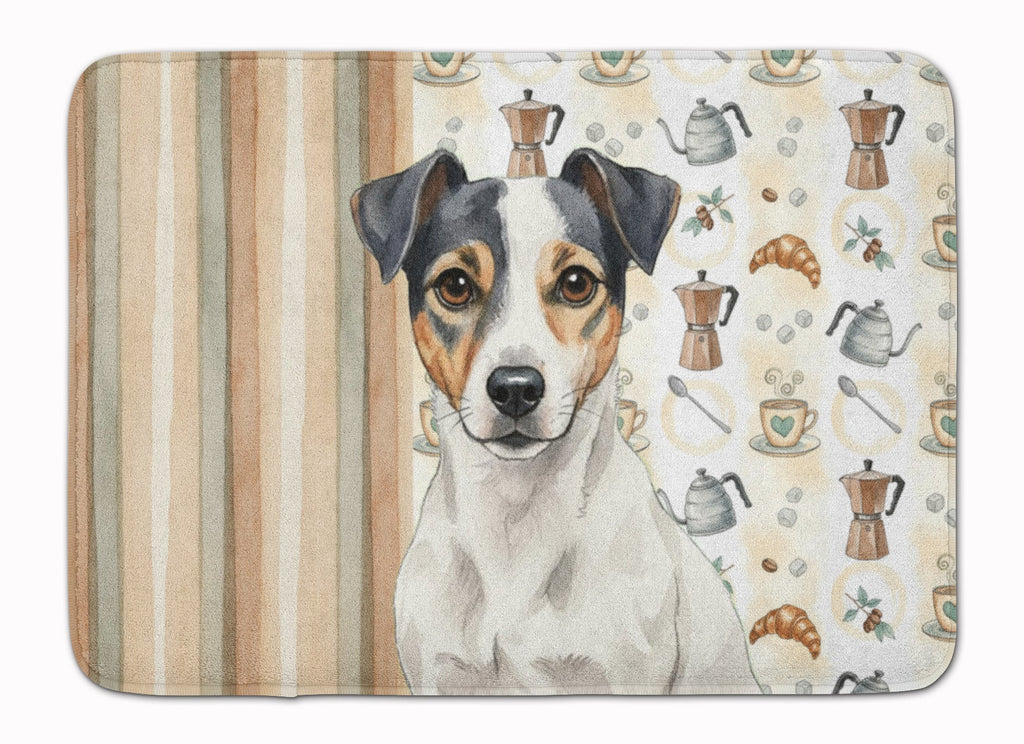 White and Black Jack Russell Terrier Coffee Bar Memory Foam Kitchen Mat Machine Washable Anti-Fatigue Cushion Comfort Bath or Kitchen Rug