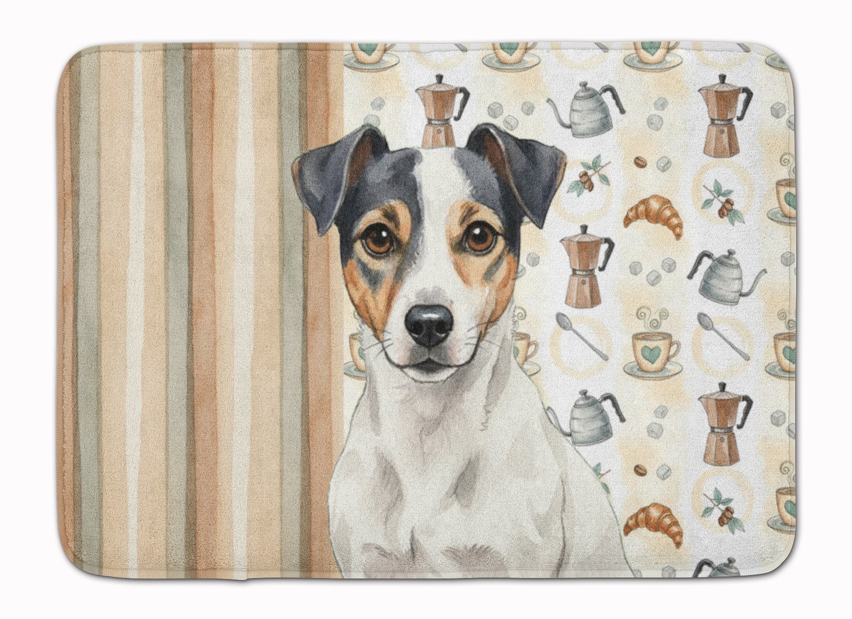 White and Black Jack Russell Terrier Coffee Bar Memory Foam Kitchen Mat Machine Washable Anti-Fatigue Cushion Comfort Bath or Kitchen Rug