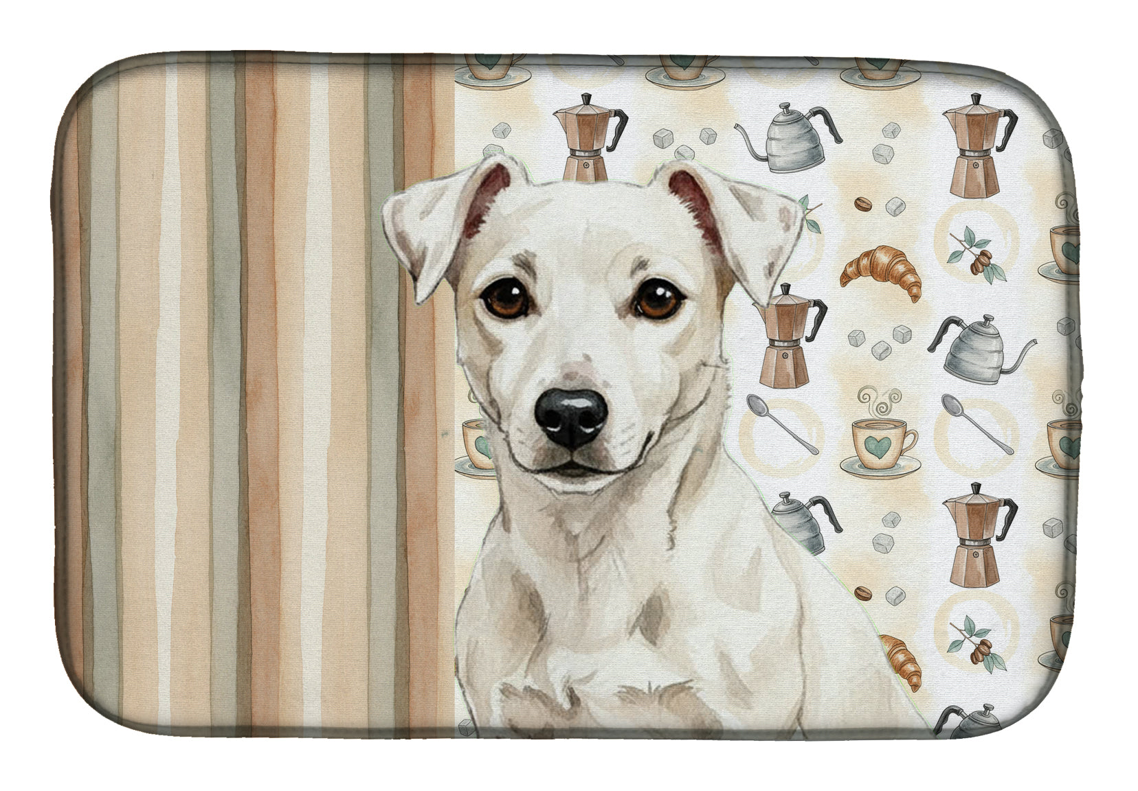 White Jack Russell Terrier Coffee Bar Dish Drying Mat Absorbent Dish Drying Mat Pad for Kitchen Counter Dish Drainer Mat for Countertop, 14 x 21", Multicolor