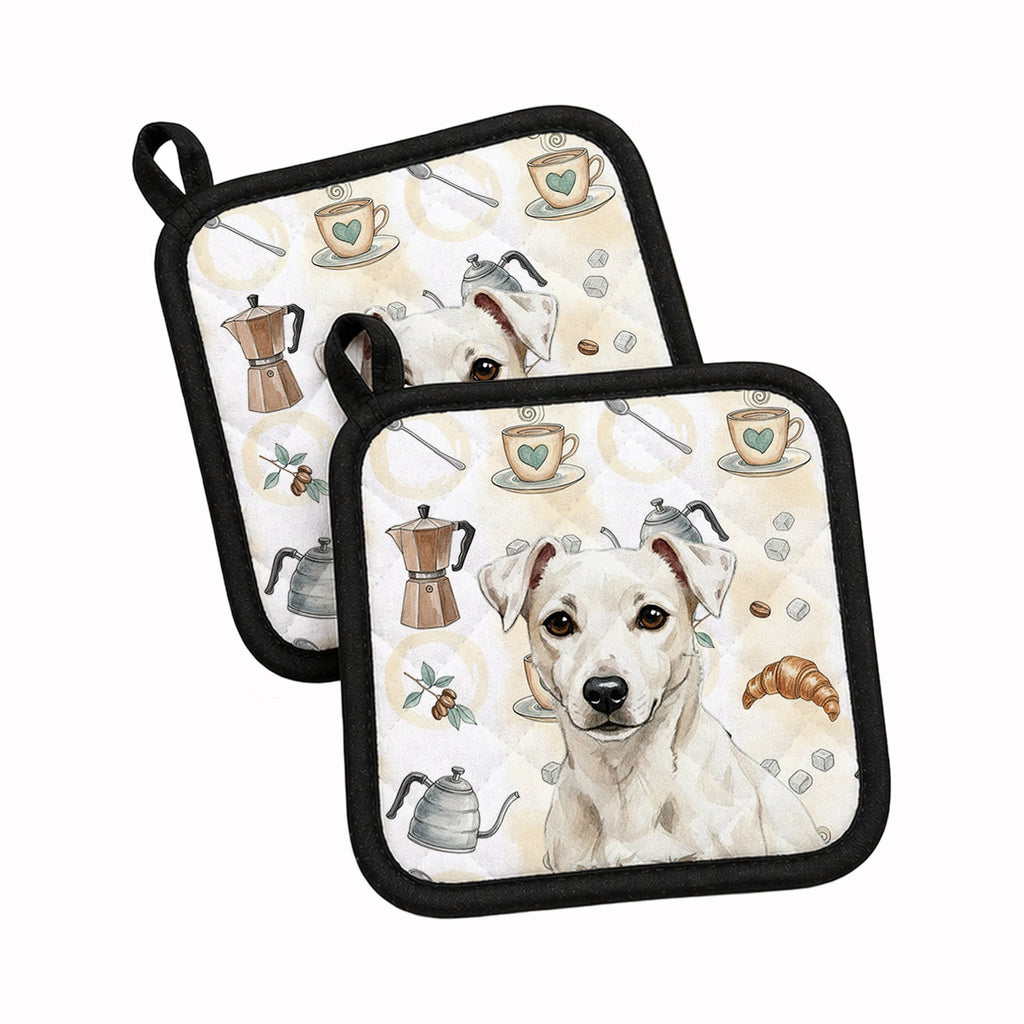 White Jack Russell Terrier Coffee Bar Pot Holder Set of 2 Heat Resistant Quilted Hot Pads 7.5 x 7.5 Inch, Insulated Kitchen Trivets for Cooking & Baking