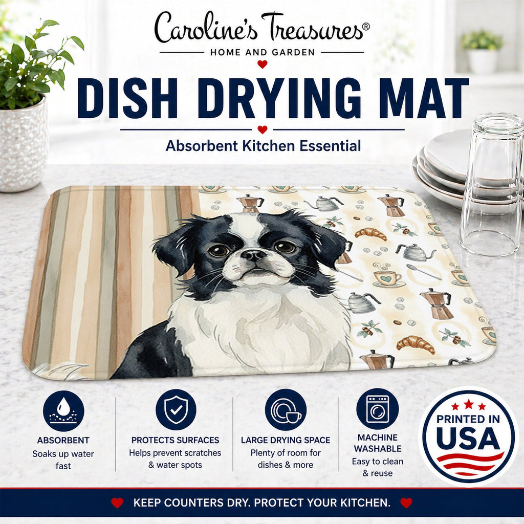 Black and White Japanese Chin Coffee Bar Dish Drying Mat Absorbent Dish Drying Mat Pad for Kitchen Counter Dish Drainer Mat for Countertop, 14 x 21", Multicolor