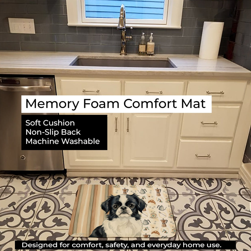 Black and White Japanese Chin Coffee Bar Memory Foam Kitchen Mat Machine Washable Anti-Fatigue Cushion Comfort Bath or Kitchen Rug