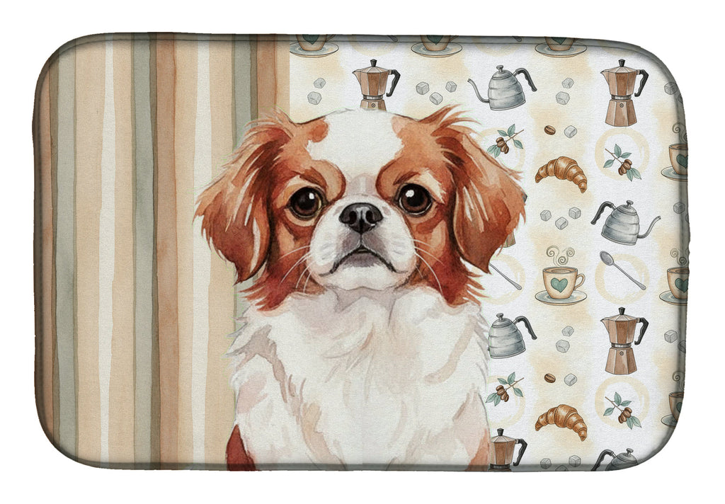 Red and White Japanese Chin Coffee Bar Dish Drying Mat Absorbent Dish Drying Mat Pad for Kitchen Counter Dish Drainer Mat for Countertop, 14 x 21", Multicolor