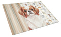 Red and White Japanese Chin Coffee Bar Cutting Board Tempered Glass Kitchen Cutting Surface, Heat Resistant Chopping, Non-Slip Feet, Food Prep & Serving