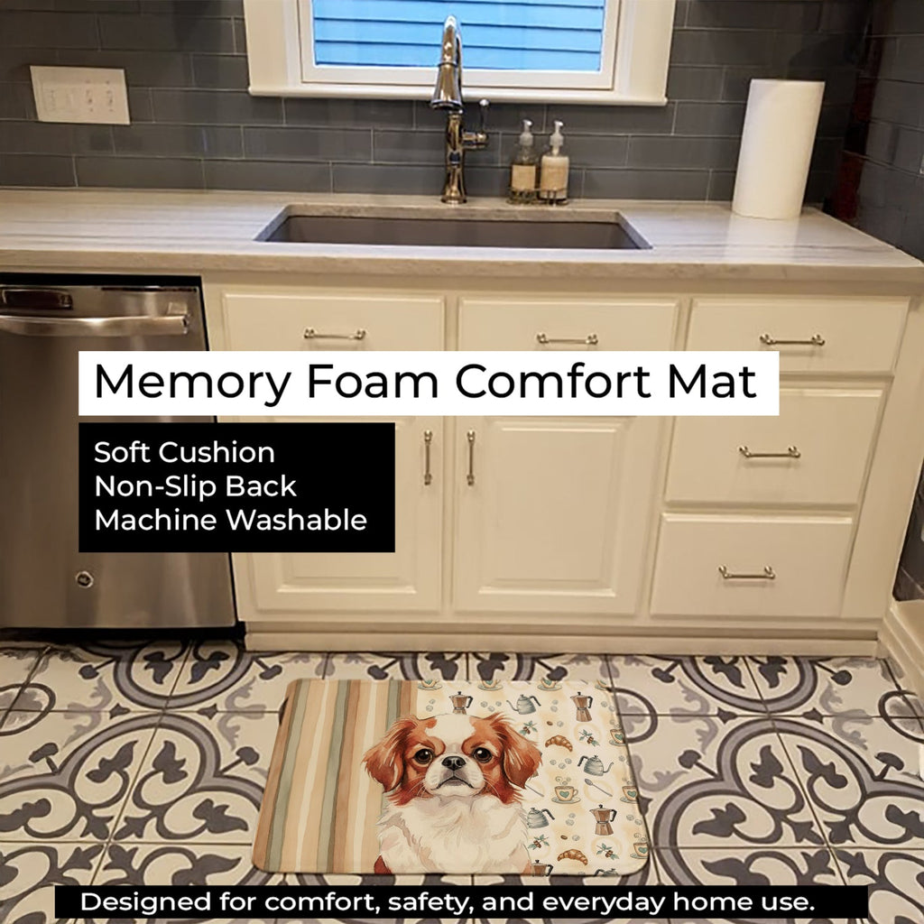 Red and White Japanese Chin Coffee Bar Memory Foam Kitchen Mat Machine Washable Anti-Fatigue Cushion Comfort Bath or Kitchen Rug