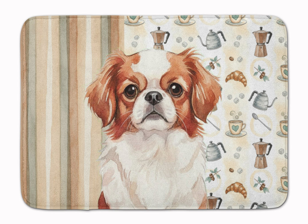 Red and White Japanese Chin Coffee Bar Memory Foam Kitchen Mat Machine Washable Anti-Fatigue Cushion Comfort Bath or Kitchen Rug