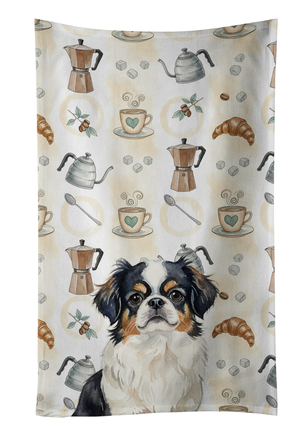 Tricolor Japanese Chin Coffee Bar Kitchen Towel Velour Plush Front and Cotton Loop Back Machine Washable