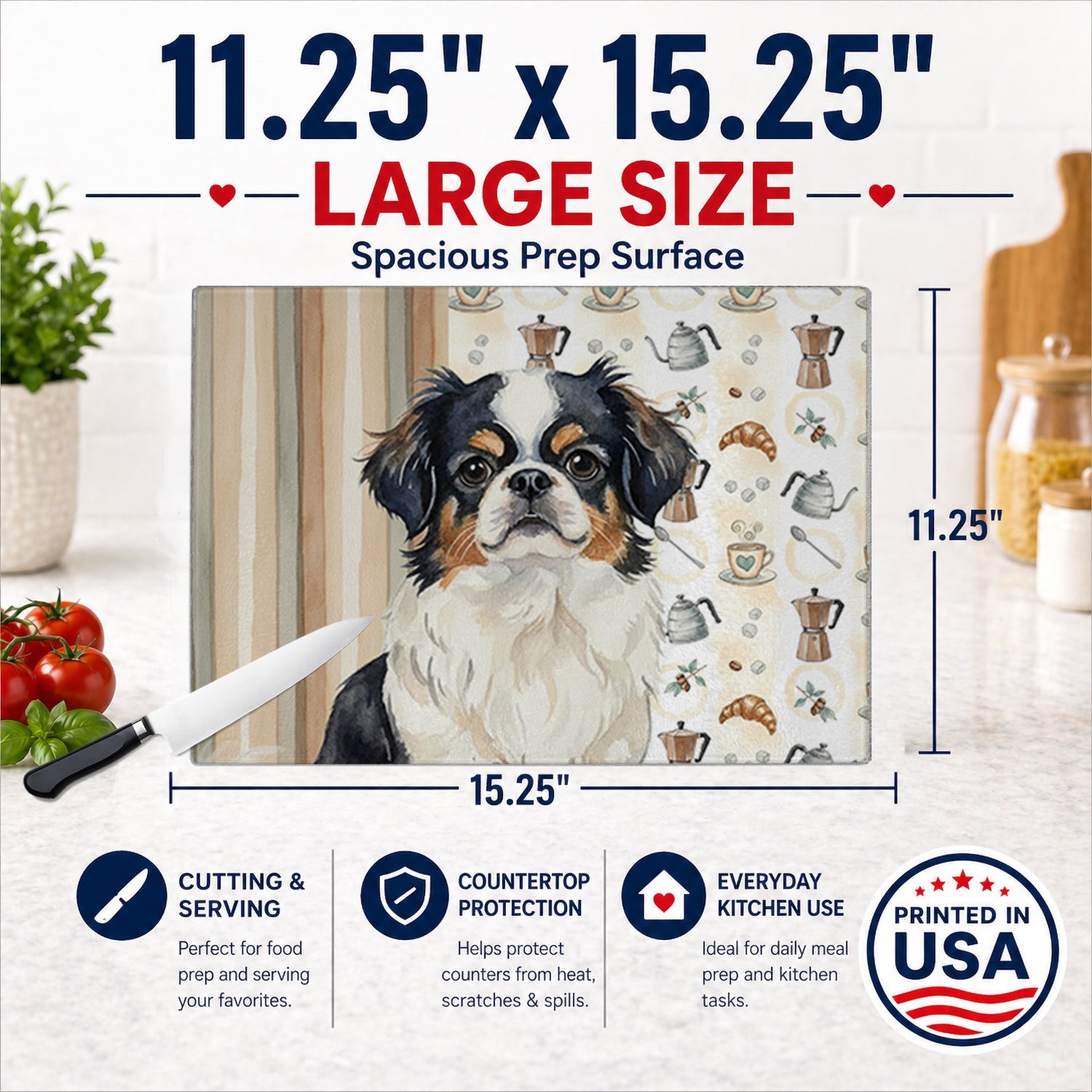 Tricolor Japanese Chin Coffee Bar Cutting Board Tempered Glass Kitchen Cutting Surface, Heat Resistant Chopping, Non-Slip Feet, Food Prep & Serving
