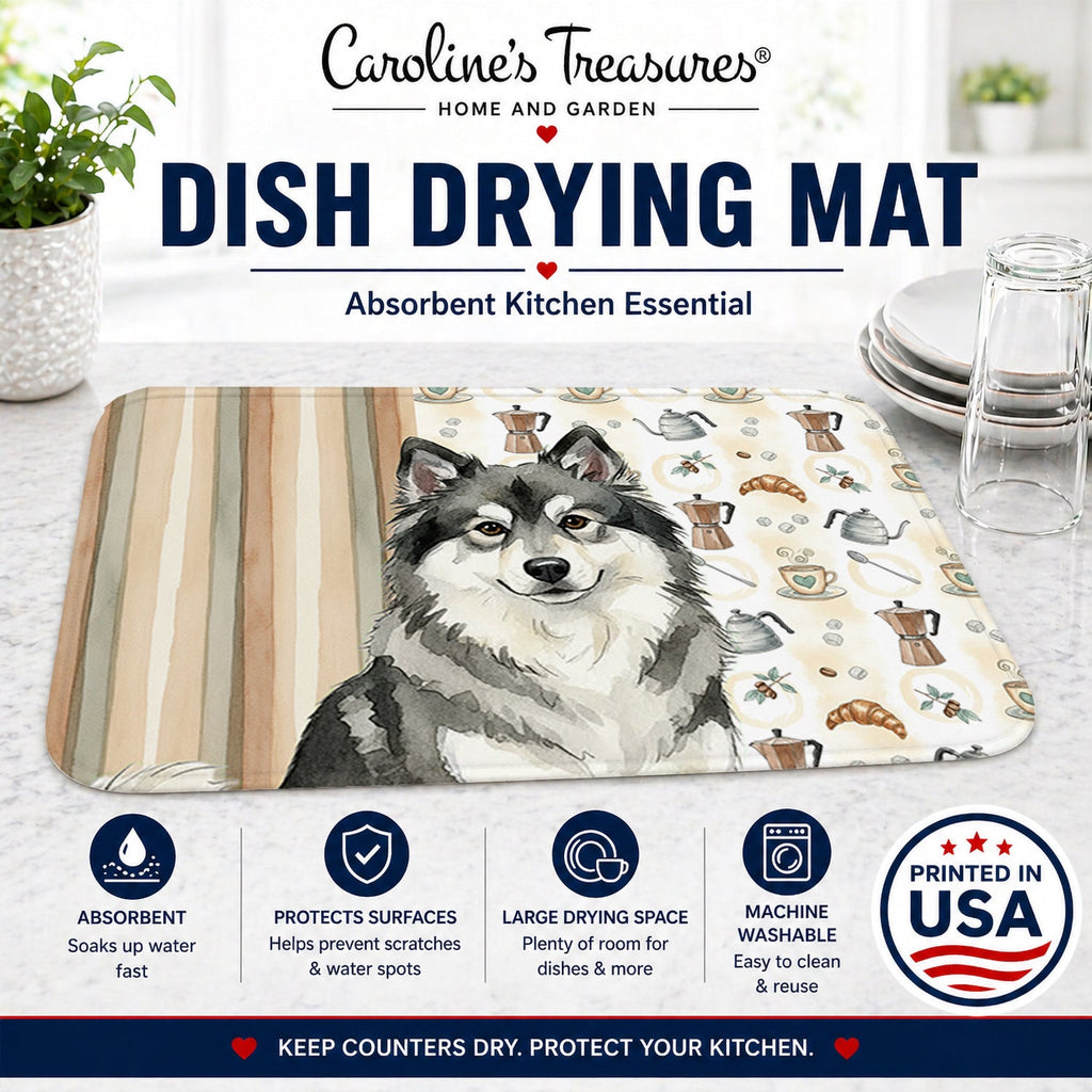 Keeshond Coffee Bar Dish Drying Mat Absorbent Dish Drying Mat Pad for Kitchen Counter Dish Drainer Mat for Countertop, 14 x 21", Multicolor