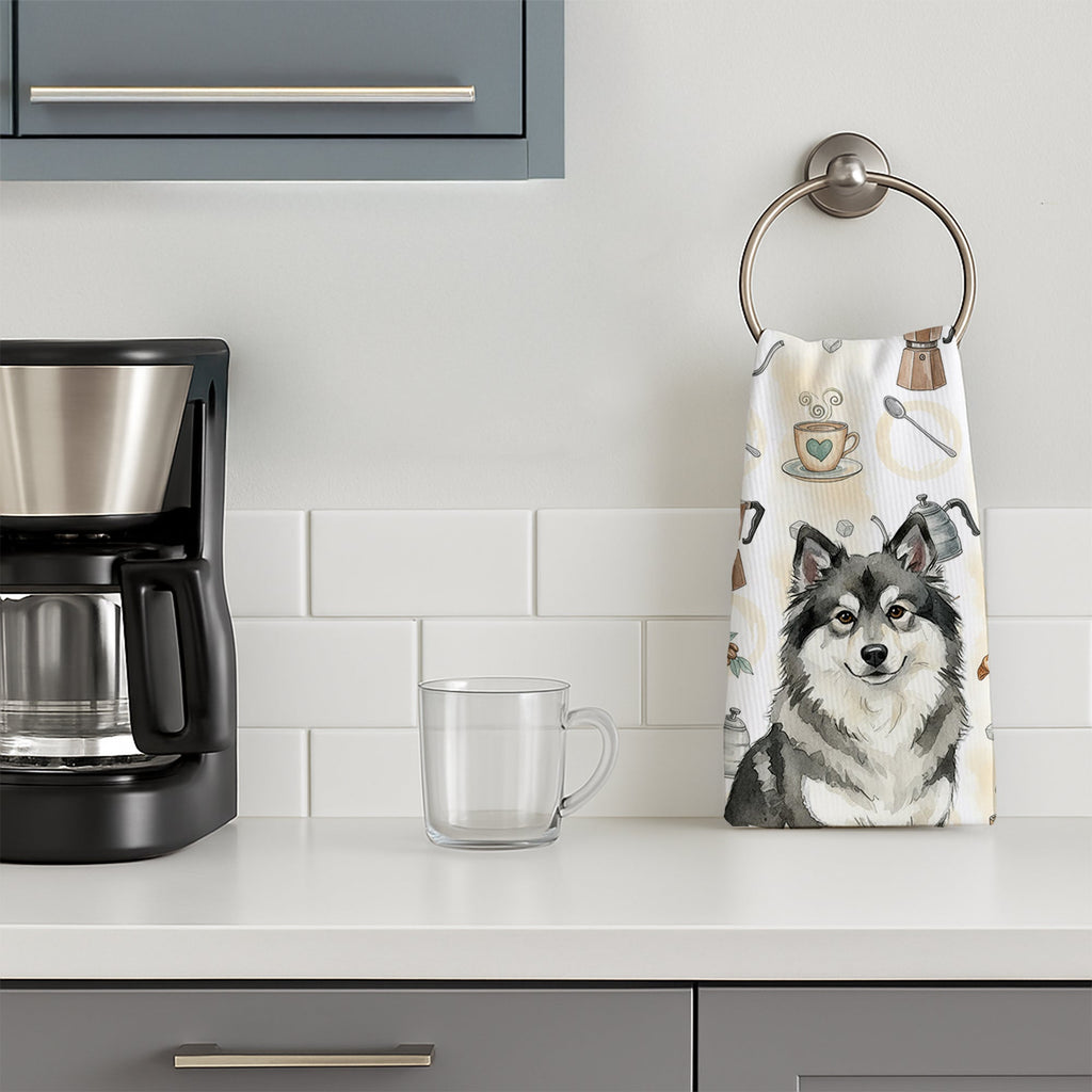 Keeshond Coffee Bar Kitchen Towel Velour Plush Front and Cotton Loop Back Machine Washable