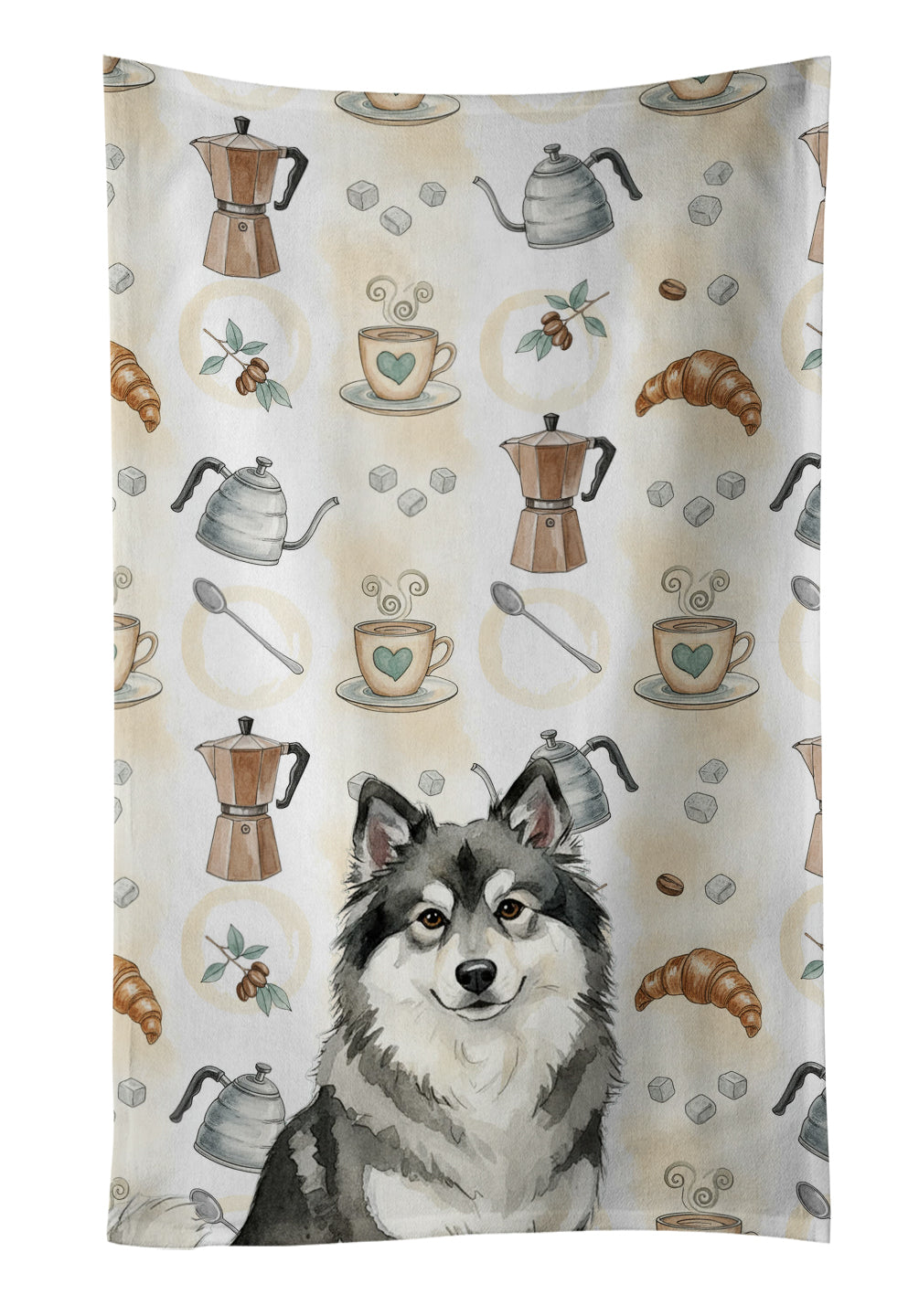 Keeshond Coffee Bar Kitchen Towel Velour Plush Front and Cotton Loop Back Machine Washable