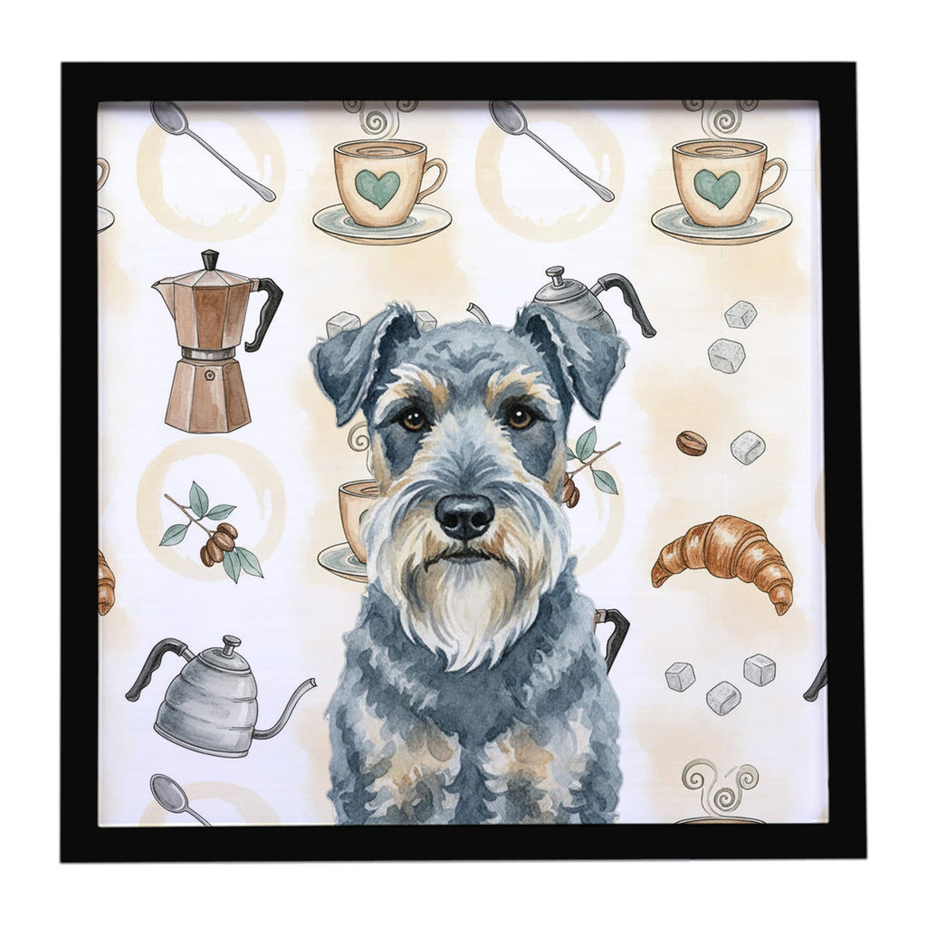 Kerry Blue Terrier Coffee Bar Framed Metal Print Bathroom, Kitchen, Office, Home Decor Wall Art Ready to Hang, Square, 8X8