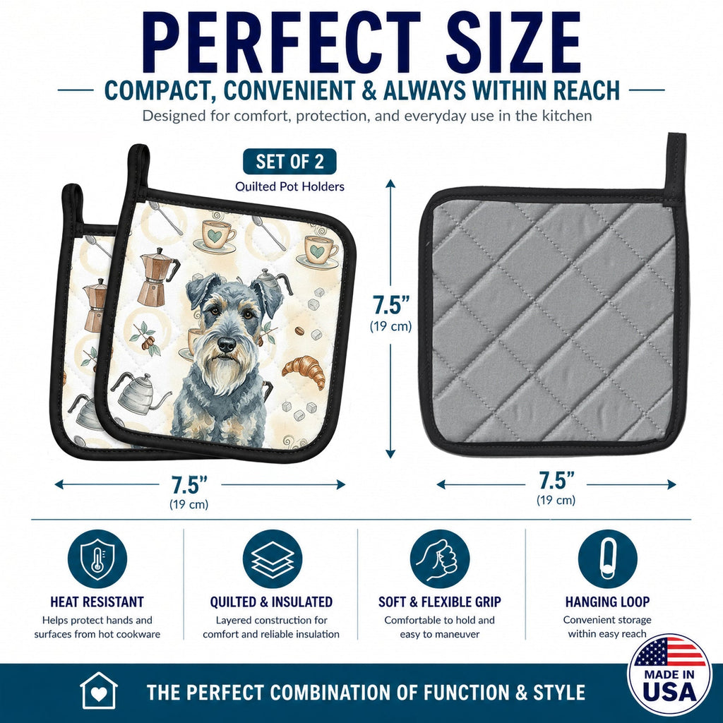 Kerry Blue Terrier Coffee Bar Pot Holder Set of 2 Heat Resistant Quilted Hot Pads 7.5 x 7.5 Inch, Insulated Kitchen Trivets for Cooking & Baking