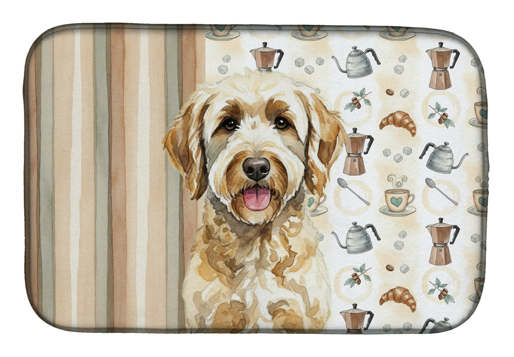 Labradoodle Coffee Bar Dish Drying Mat Absorbent Dish Drying Mat Pad for Kitchen Counter Dish Drainer Mat for Countertop, 14 x 21", Multicolor