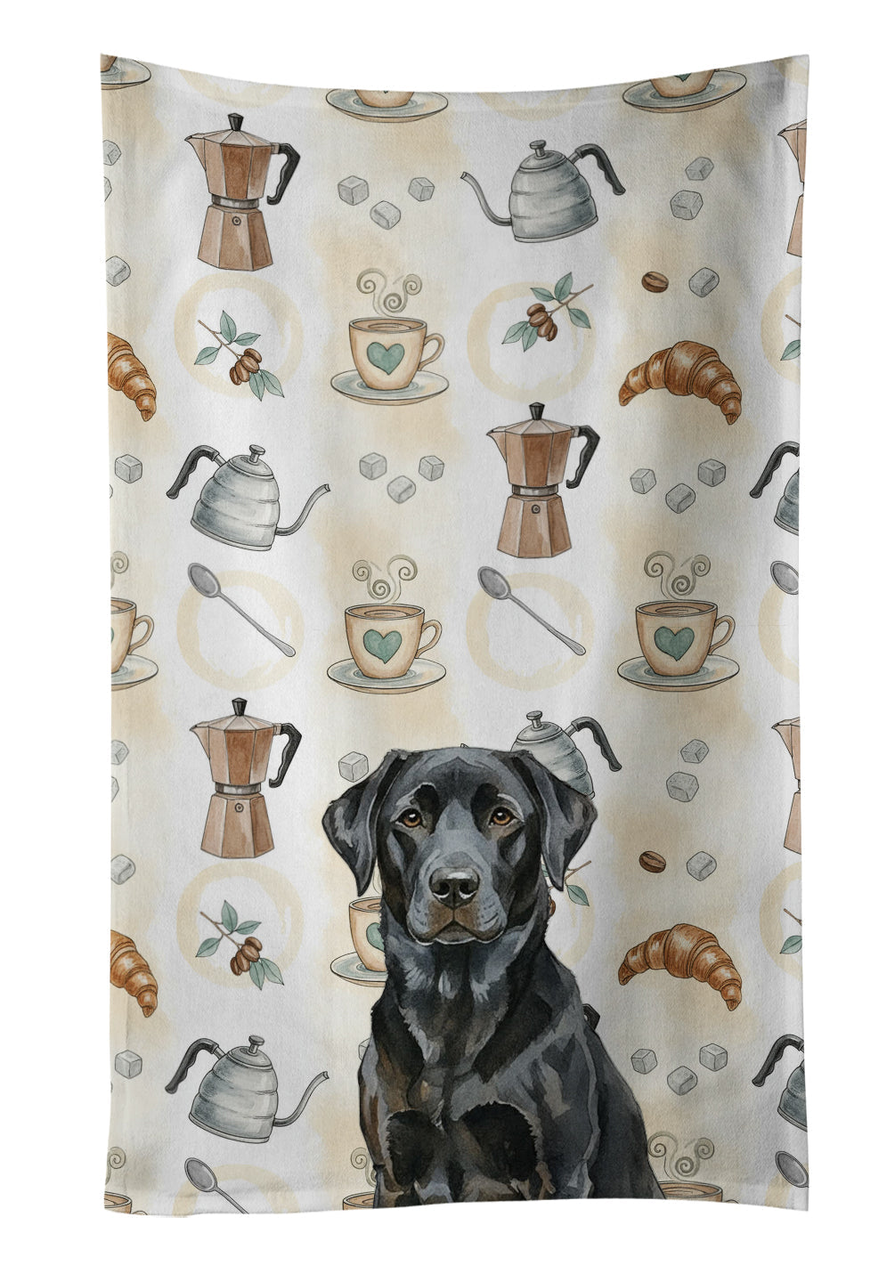Black Labrador Retriever Coffee Bar Kitchen Towel Velour Plush Front and Cotton Loop Back Machine Washable
