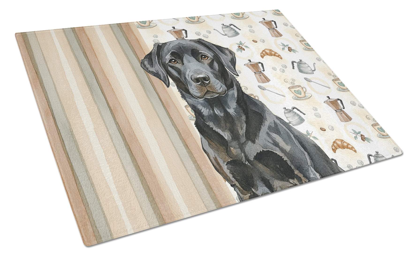 Black Labrador Retriever Coffee Bar Cutting Board Tempered Glass Kitchen Cutting Surface, Heat Resistant Chopping, Non-Slip Feet, Food Prep & Serving