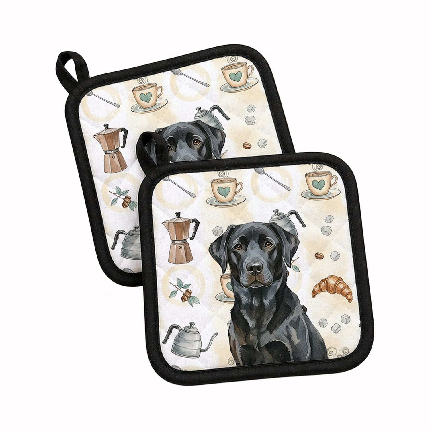 Black Labrador Retriever Coffee Bar Pot Holder Set of 2 Heat Resistant Quilted Hot Pads 7.5 x 7.5 Inch, Insulated Kitchen Trivets for Cooking & Baking