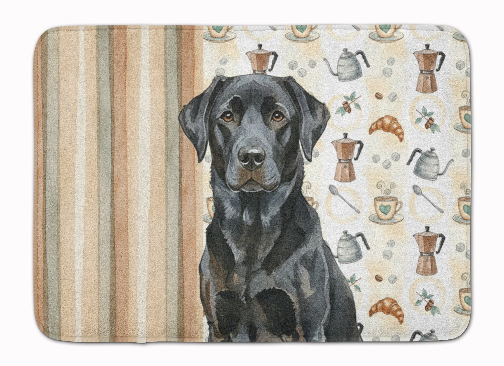 Black Labrador Retriever Coffee Bar Memory Foam Kitchen Mat Machine Washable Anti-Fatigue Cushion Comfort Bath or Kitchen Rug