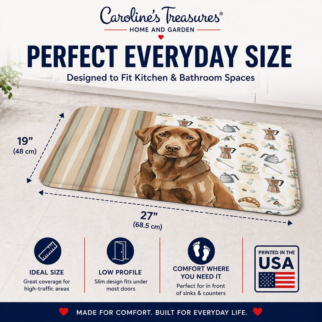 Chocolate Labrador Retriever Coffee Bar Memory Foam Kitchen Mat Machine Washable Anti-Fatigue Cushion Comfort Bath or Kitchen Rug