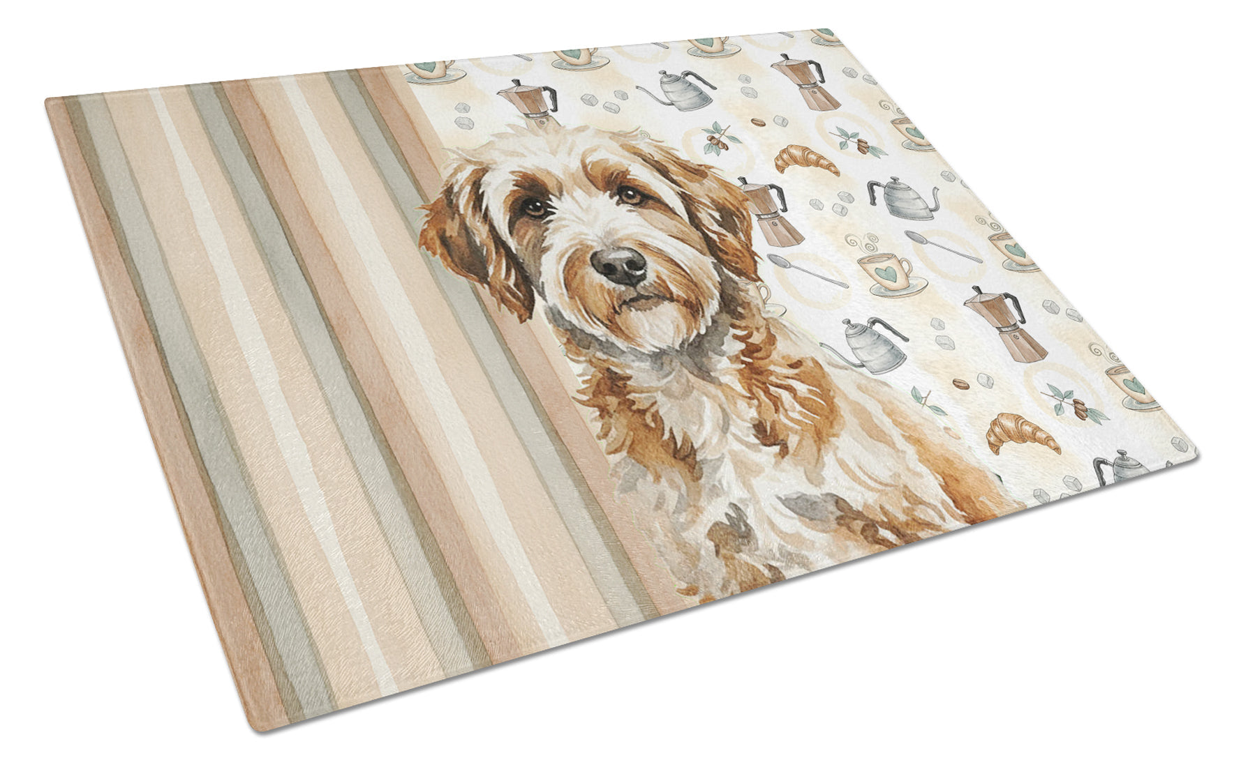Lagotto Romagnolo Coffee Bar Cutting Board Tempered Glass Kitchen Cutting Surface, Heat Resistant Chopping, Non-Slip Feet, Food Prep & Serving
